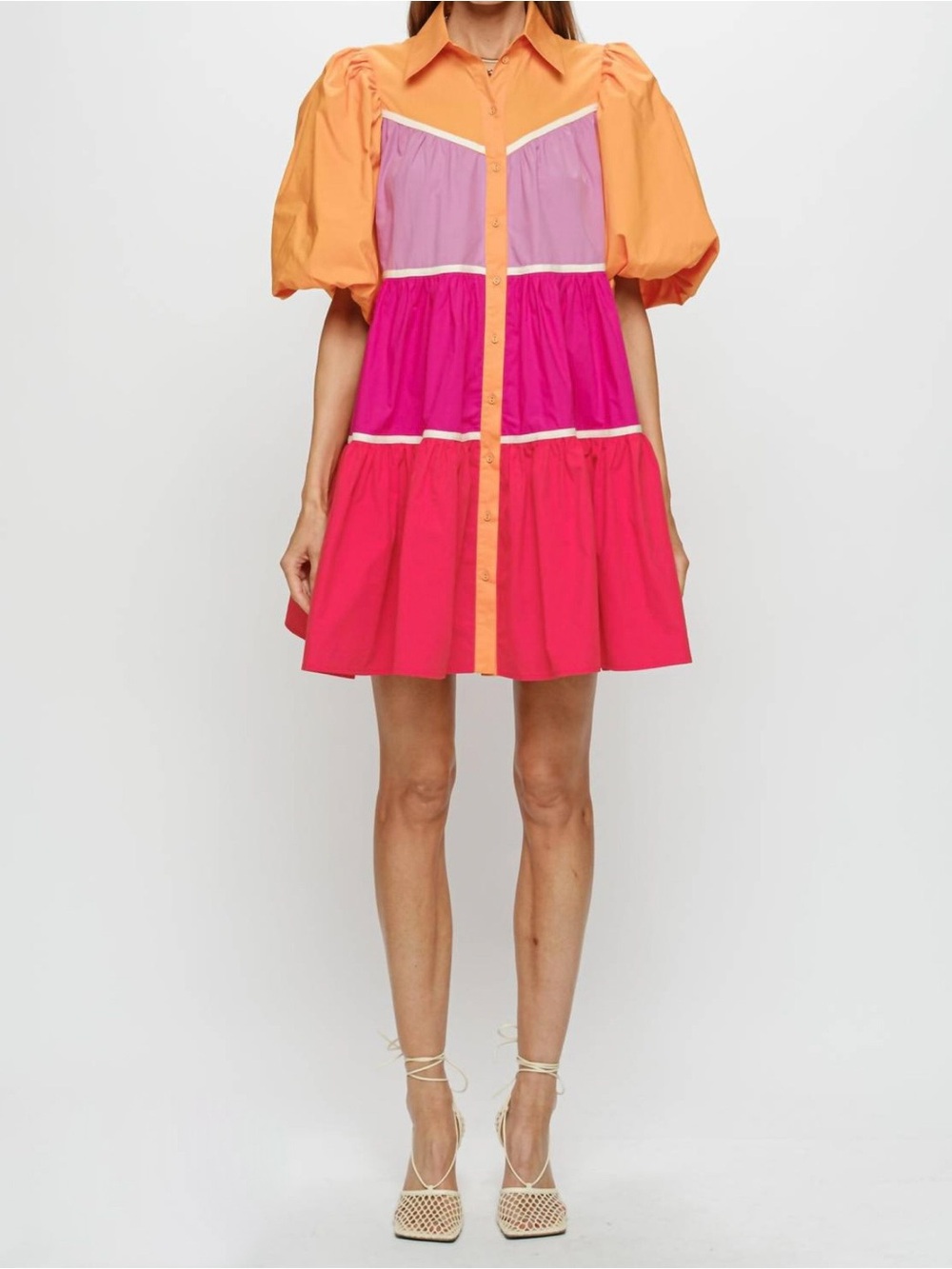 Sofie The Label Colorblock Puff Sleeve Mini Dress Size Small